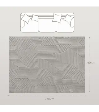 Alfombra Salón 230x160 cm Pelo Corto Estilo Moderno Base Antideslizante Tejida a Máquina Gris