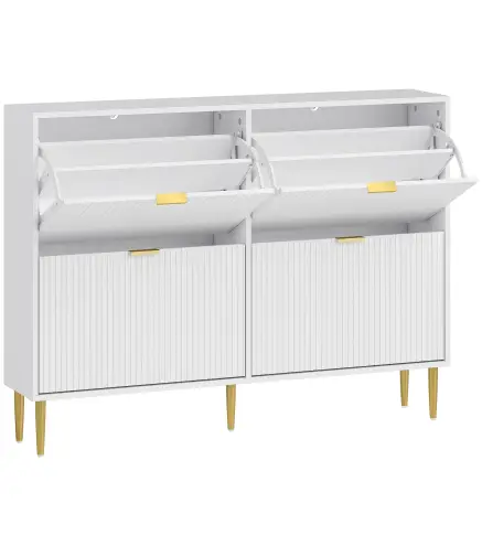 Zapatero Estrecho con 4 Puertas Acanaladas con Estantes Ajustables para 20 Pares de Zapatos 105x24x91,5 cm Blanco