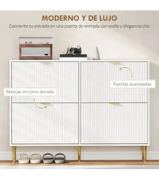 Zapatero Estrecho con 4 Puertas Acanaladas con Estantes Ajustables para 20 Pares de Zapatos 105x24x91,5 cm Blanco