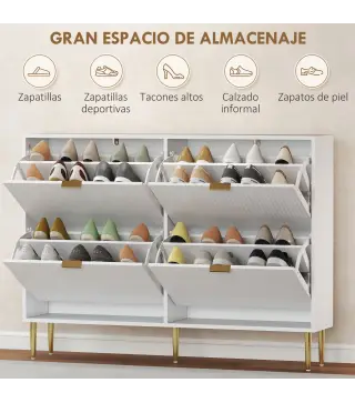 Zapatero Estrecho con 4 Puertas Acanaladas con Estantes Ajustables para 20 Pares de Zapatos 105x24x91,5 cm Blanco