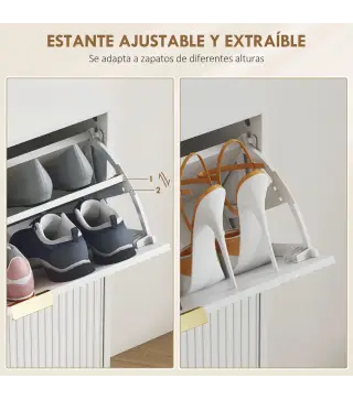 Zapatero Estrecho con 4 Puertas Acanaladas con Estantes Ajustables para 20 Pares de Zapatos 105x24x91,5 cm Blanco