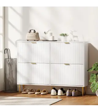 Zapatero Estrecho con 4 Puertas Acanaladas con Estantes Ajustables para 20 Pares de Zapatos 105x24x91,5 cm Blanco