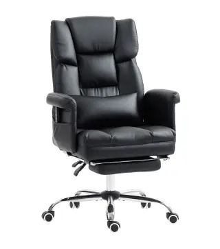 Silla de Oficina con 6 Puntos de Masaje Reposapiés Retráctil Altura Ajustable Control Remoto y Soporte Lumbar Negro