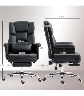 Silla de Oficina con 6 Puntos de Masaje Reposapiés Retráctil Altura Ajustable Control Remoto y Soporte Lumbar Negro