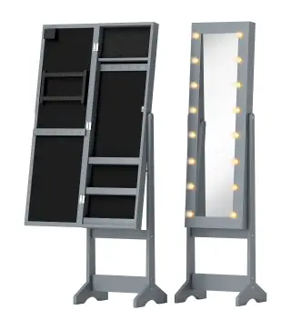 Espejo Joyero con Luces LED Armario para Joyas Armario Joyero de Pie con Espejo Entero Ángulo Ajustable Gris
