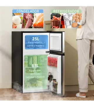 Mini Nevera Silenciosa 88 L Clase E Bajo Encimera Temperatura Regulable 5 Niveles Puerta Reversible Luz Interior Negro