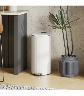 Cubo de Basura Cocina 30L con Pedal Tapa de Cierre Suave y Cubo Extraíble para Dormitorio Oficina Estudio Salón Crema