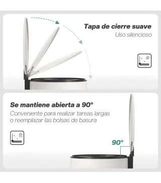 Cubo de Basura Cocina 30L con Pedal Tapa de Cierre Suave y Cubo Extraíble para Dormitorio Oficina Estudio Salón Crema
