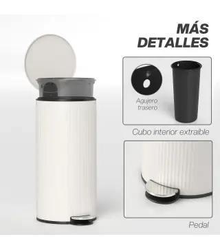 Cubo de Basura Cocina 30L con Pedal Tapa de Cierre Suave y Cubo Extraíble para Dormitorio Oficina Estudio Salón Crema