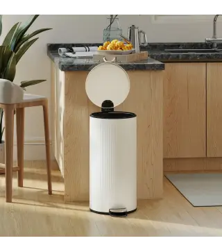 Cubo de Basura Cocina 30L con Pedal Tapa de Cierre Suave y Cubo Extraíble para Dormitorio Oficina Estudio Salón Crema