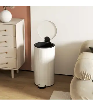 Cubo de Basura Cocina 30L con Pedal Tapa de Cierre Suave y Cubo Extraíble para Dormitorio Oficina Estudio Salón Crema