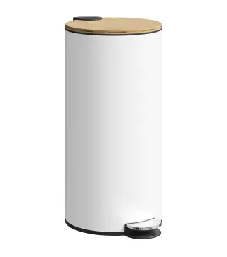 Cubo de Basura Cocina 30L con Pedal Tapa de Bambú de Cierre Suave y Cubo Extraíble para Dormitorio Oficina Salón Blanco