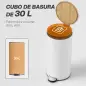 Cubo de Basura Cocina 30L con Pedal Tapa de Bambú de Cierre Suave y Cubo Extraíble para Dormitorio Oficina Salón Blanco