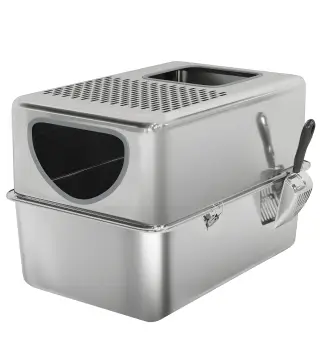 Arenero para Gatos de Acero Inoxidable XL Arenero con Pala Aberturas Dobles Fácil de limpiar Plata