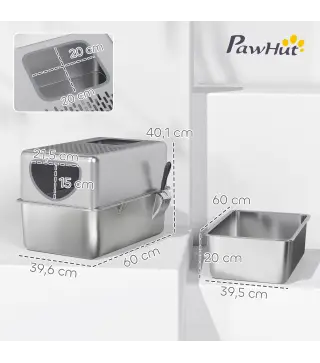 Arenero para Gatos de Acero Inoxidable XL Arenero con Pala Aberturas Dobles Fácil de limpiar Plata