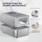 Arenero para Gatos de Acero Inoxidable XL Arenero con Pala Aberturas Dobles Fácil de limpiar Plata