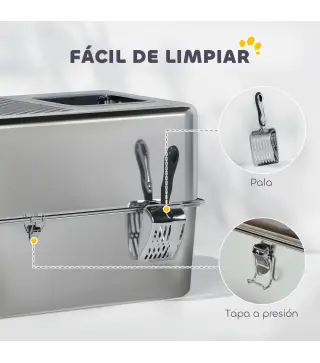 Arenero para Gatos de Acero Inoxidable XL Arenero con Pala Aberturas Dobles Fácil de limpiar Plata
