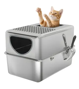 Arenero para Gatos de Acero Inoxidable XL Arenero con Pala Aberturas Dobles Fácil de limpiar Plata