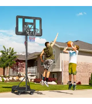 Canasta de Baloncesto para Exterior Ajustable de 235-305 cm con Tablero Irrompible 110 cm Saco de peso y Ruedas Negro