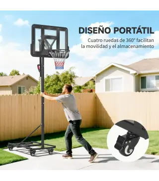 Canasta de Baloncesto para Exterior Ajustable de 235-305 cm con Tablero Irrompible 110 cm Saco de peso y Ruedas Negro