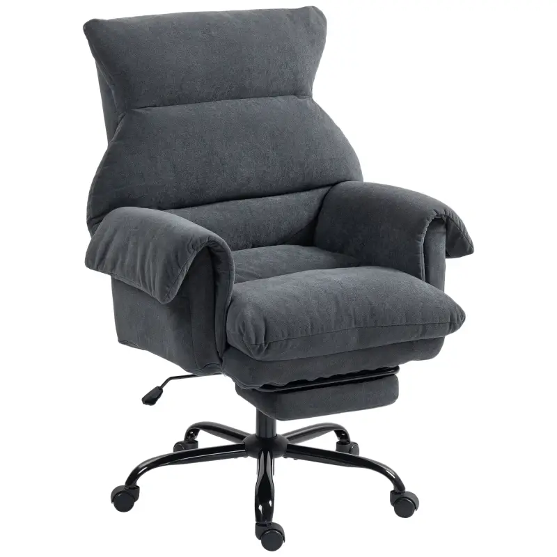 Silla de Escritorio con Reposapiés Respaldo Reclinable y Alto Asiento y Reposabrazos Anchos Acolchado Grueso Gris Oscuro
