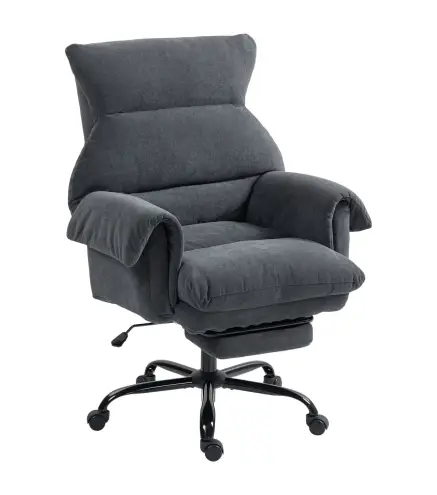 Silla de Escritorio con Reposapiés Respaldo Reclinable y Alto Asiento y Reposabrazos Anchos Acolchado Grueso Gris Oscuro