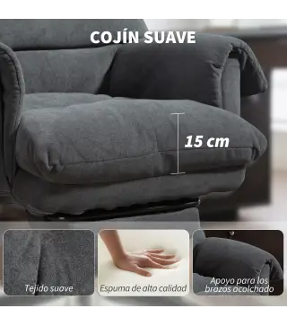 Silla de Escritorio con Reposapiés Respaldo Reclinable y Alto Asiento y Reposabrazos Anchos Acolchado Grueso Gris Oscuro