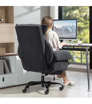 Silla de Escritorio con Reposapiés Respaldo Reclinable y Alto Asiento y Reposabrazos Anchos Acolchado Grueso Gris Oscuro
