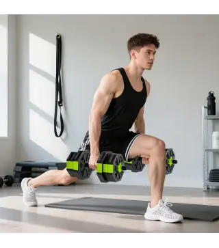 Juego de Mancuernas Ajustables 20 kg 6 en 1 como Kettlebell Barra Mancuernas Soporte para Flexiones para Gimnasio Casa