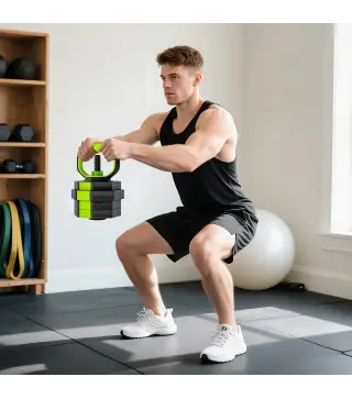 Juego de Mancuernas Ajustables 20 kg 6 en 1 como Kettlebell Barra Mancuernas Soporte para Flexiones para Gimnasio Casa