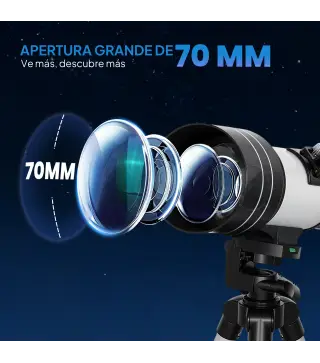 Telescopio Refractor Astronómico para Adultos y Principiantes Apertura 70 mm con Lente Barlow Trípode Ajustable Blanco
