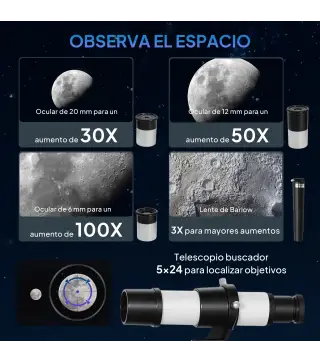 Telescopio Refractor Astronómico para Adultos y Principiantes Apertura 70 mm con Lente Barlow Trípode Ajustable Blanco