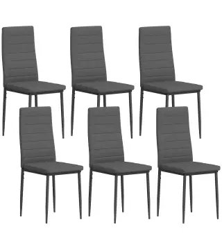 Pack de 6 Sillas de Comedor Modernas Tapizadas en Lino Sintético con Respaldo Alto y Patas de Metal 41x50x97 cm Gris