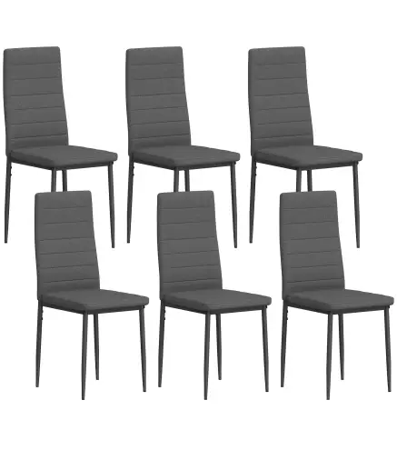 Pack de 6 Sillas de Comedor Modernas Tapizadas en Lino Sintético con Respaldo Alto y Patas de Metal 41x50x97 cm Gris