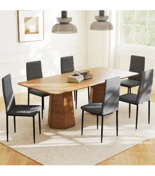 Pack de 6 Sillas de Comedor Modernas Tapizadas en Lino Sintético con Respaldo Alto y Patas de Metal 41x50x97 cm Gris