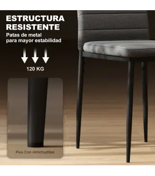 Pack de 6 Sillas de Comedor Modernas Tapizadas en Lino Sintético con Respaldo Alto y Patas de Metal 41x50x97 cm Gris
