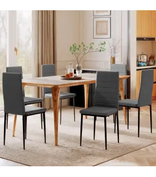 Pack de 6 Sillas de Comedor Modernas Tapizadas en Lino Sintético con Respaldo Alto y Patas de Metal 41x50x97 cm Gris