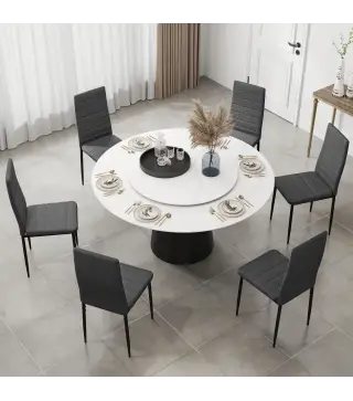 Pack de 6 Sillas de Comedor Modernas Tapizadas en Lino Sintético con Respaldo Alto y Patas de Metal 41x50x97 cm Gris