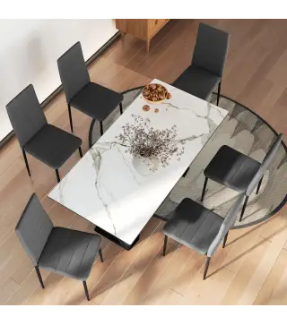 Pack de 6 Sillas de Comedor Modernas Tapizadas en Lino Sintético con Respaldo Alto y Patas de Metal 41x50x97 cm Gris
