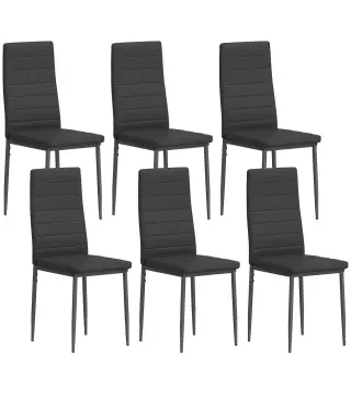 Pack de 6 Sillas de Comedor Modernas Tapizadas en Lino Sintético con Respaldo Alto y Patas de Metal 41x50x97 cm Negro
