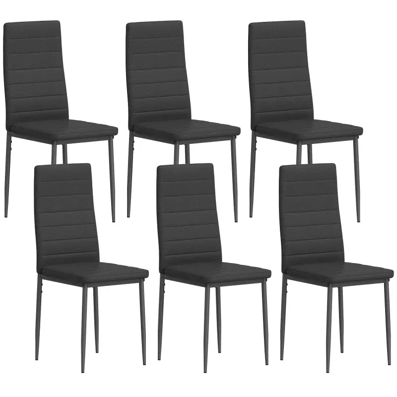 Pack de 6 Sillas de Comedor Modernas Tapizadas en Lino Sintético con Respaldo Alto y Patas de Metal 41x50x97 cm Negro