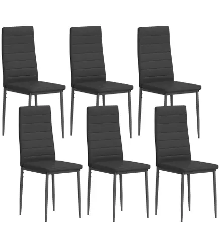 Pack de 6 Sillas de Comedor Modernas Tapizadas en Lino Sintético con Respaldo Alto y Patas de Metal 41x50x97 cm Negro