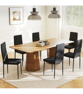 Pack de 6 Sillas de Comedor Modernas Tapizadas en Lino Sintético con Respaldo Alto y Patas de Metal 41x50x97 cm Negro