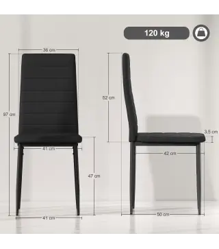 Pack de 6 Sillas de Comedor Modernas Tapizadas en Lino Sintético con Respaldo Alto y Patas de Metal 41x50x97 cm Negro