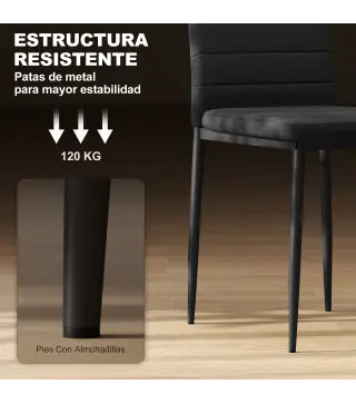 Pack de 6 Sillas de Comedor Modernas Tapizadas en Lino Sintético con Respaldo Alto y Patas de Metal 41x50x97 cm Negro