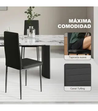 Pack de 6 Sillas de Comedor Modernas Tapizadas en Lino Sintético con Respaldo Alto y Patas de Metal 41x50x97 cm Negro