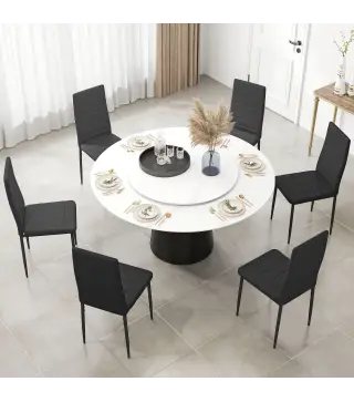 Pack de 6 Sillas de Comedor Modernas Tapizadas en Lino Sintético con Respaldo Alto y Patas de Metal 41x50x97 cm Negro