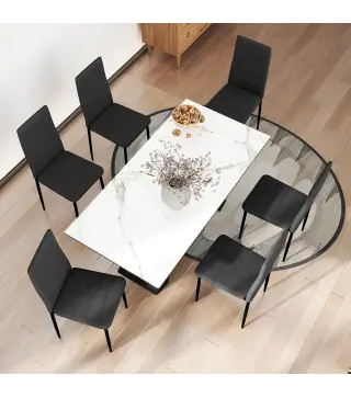 Pack de 6 Sillas de Comedor Modernas Tapizadas en Lino Sintético con Respaldo Alto y Patas de Metal 41x50x97 cm Negro