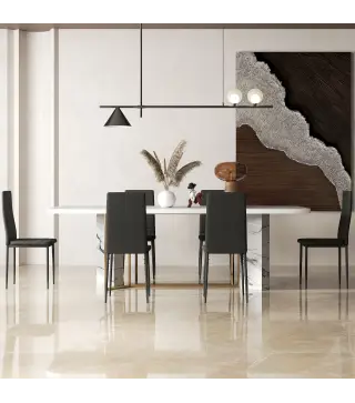 Pack de 6 Sillas de Comedor Modernas Tapizadas en Lino Sintético con Respaldo Alto y Patas de Metal 41x50x97 cm Negro