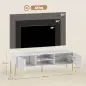 Mueble de TV Moderno con 2 Puertas 2 Estantes Abiertos Orificios Pasacables para TV 65 Pulgadas 140x38x45,9 cm Blanco